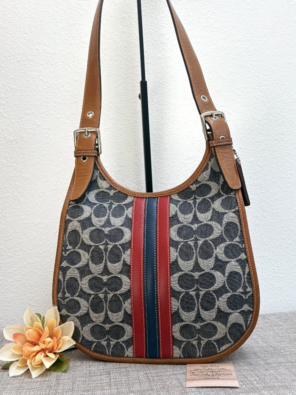 Vintage Coach Ltd Ed Signature Denim Stripe Saddle Bag 7024 - 2003 in EUC